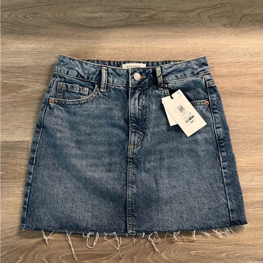 Dynamite Blue Casual Mini Skirt with Raw Hem